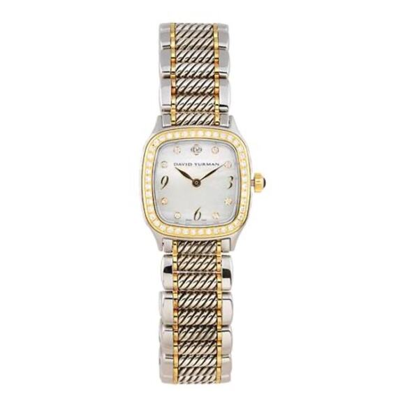 David Yurman Accessories - David Yurman Stainless Steel & 18K MOP Diamond Bezel 25MM Watch